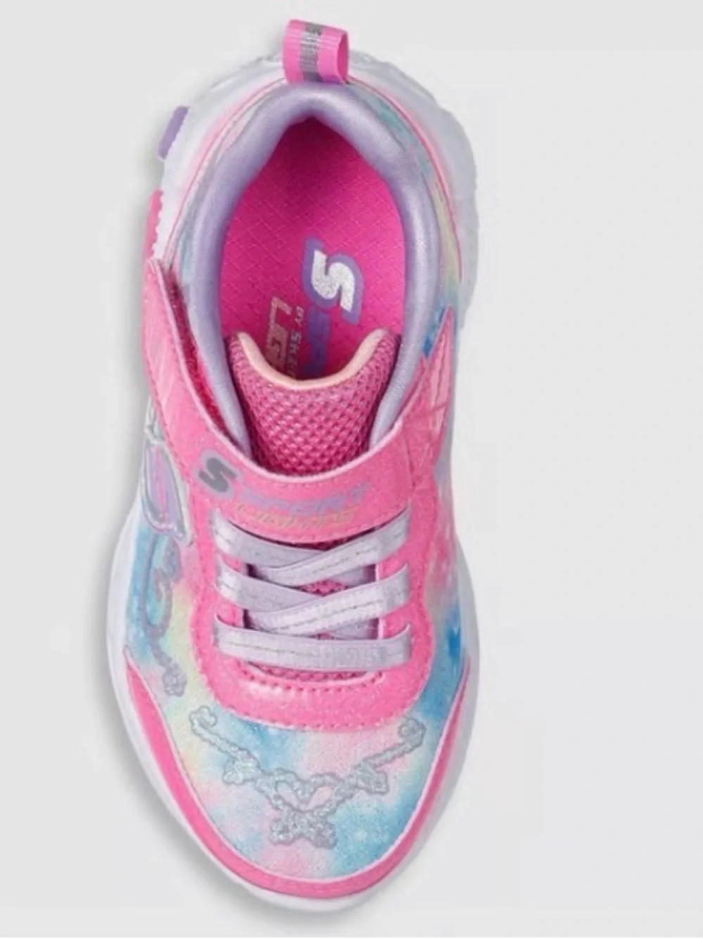 Skechers Girls' Pink and Purple Light-Up Heart Sneakers 10T,9T & 7T